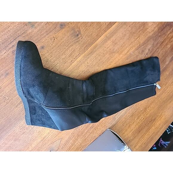 Lane Bryant Black Fabric Knee High Wedge Boots Size 12 - Picture 5 of 9